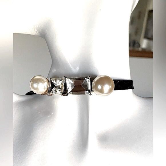 Leather Pearl Choker l Red or Black l Vntg/New - Picture 1 of 8